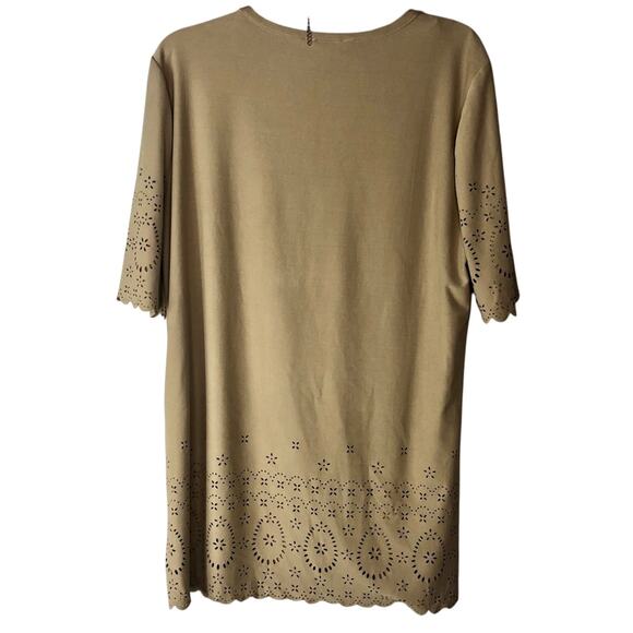 Anthro Tan Suede Laser Cut Out Casual Boho Hippie Minimalist Blouse Small - Picture 4 of 7